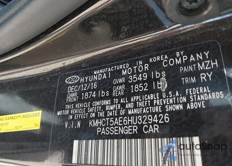 2017 Hyundai Accent Se from USA, damaged, VIN KMHCT5AE6HU329426